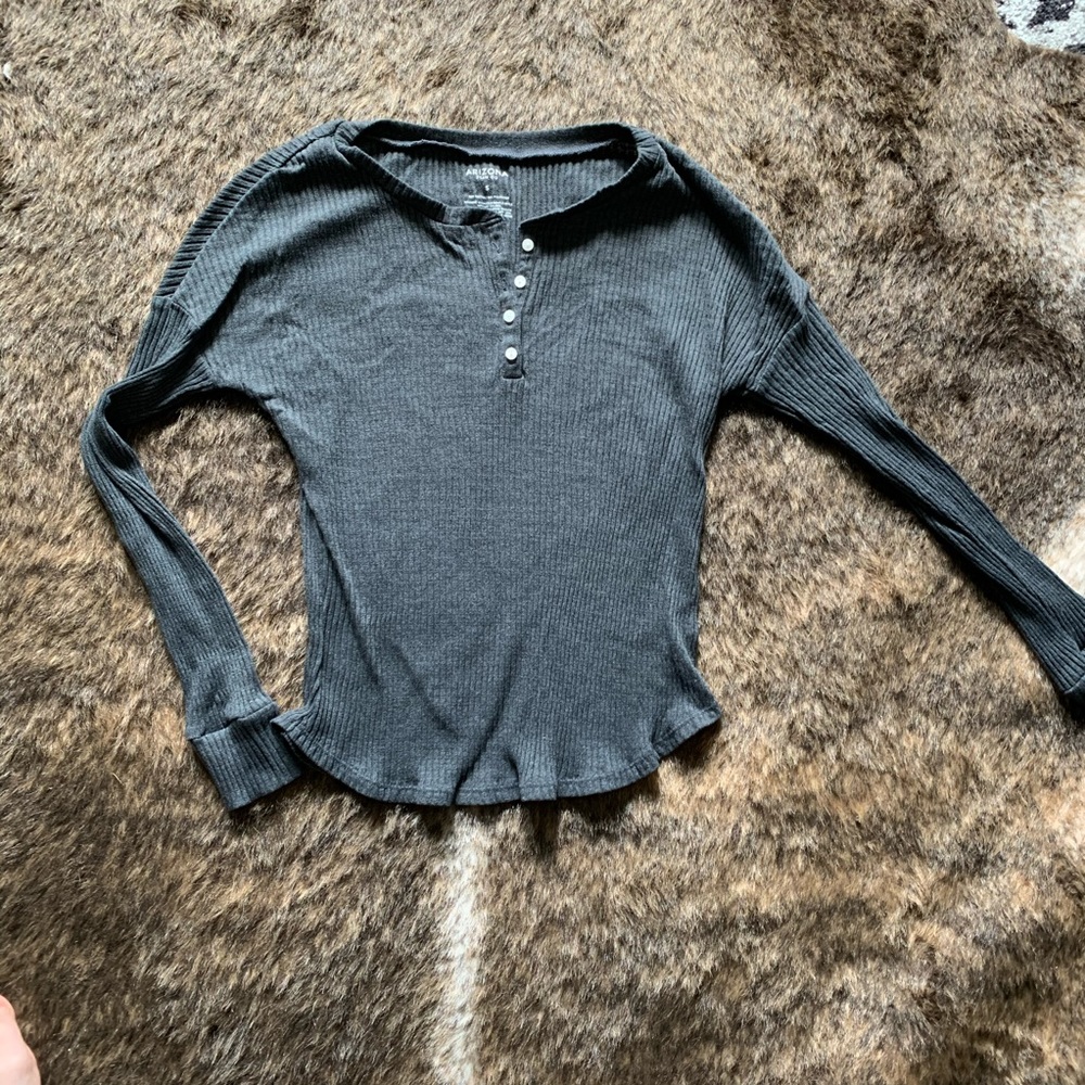Gray Arizona long sleeve ribbed top, small